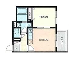 ウィステリア品川二葉 2階1DKの間取り