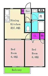フラットコート2 2DKの間取図画像