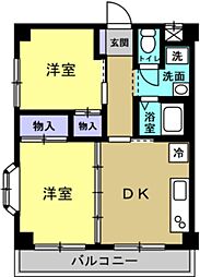 京成松戸線 前原駅 徒歩8分の賃貸マンション 3階2DKの間取り