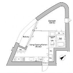 プラウドフラット新宿御苑 1LDKの間取図画像