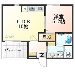 仮）太秦西蜂岡町B 2階1LDKの間取り