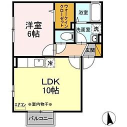 パインII 1階1LDKの間取り