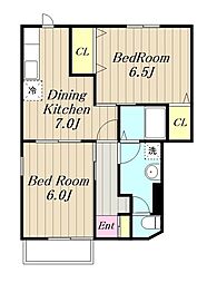 グランパンI 1階2DKの間取り