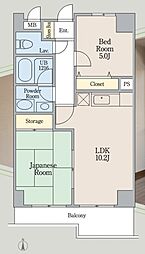 蓮沼パークハイツ 2階2LDKの間取り