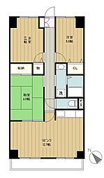 小田急小田原線 相武台前駅 徒歩5分の賃貸マンション 2階3LDKの間取り