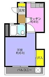 国立レジデンス 2階1Kの間取り