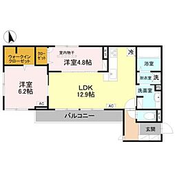 シュトラール鳳 2LDKの間取図画像