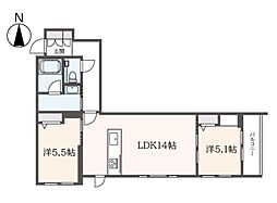 エクラージュ笹塚 2階2LDKの間取り