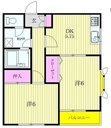 コートマグノーリアＢ 1階2DKの間取り