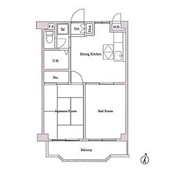ガーデンヒルズ壱番館 1階2DKの間取り