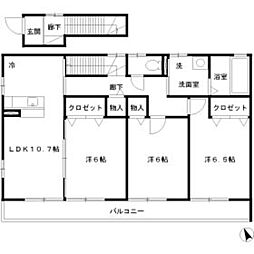 カーサヴェルデ麻生 2階3LDKの間取り