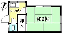 若葉荘 1階1Kの間取り