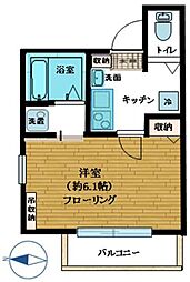 湘南新宿ライン宇須 西大井駅 徒歩6分の賃貸マンション 2階1Kの間取り