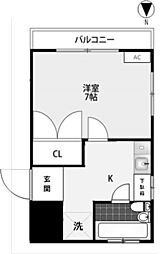 JR山手線 恵比寿駅 徒歩12分の賃貸マンション 2階1Kの間取り