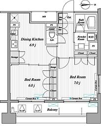 レジディア錦糸町II 11階2DKの間取り