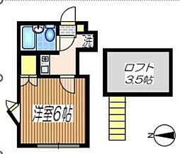 高橋ハイツ 2階1Kの間取り