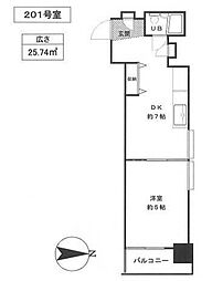 西武新宿線 上石神井駅 徒歩1分の賃貸マンション 2階1DKの間取り