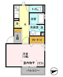 オーカー・ボア 2階1Kの間取り