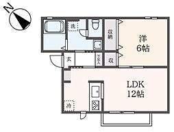 ホーク・ヒルズＢ棟 2階1LDKの間取り