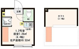 フランチェスカ 2階ワンルームの間取り