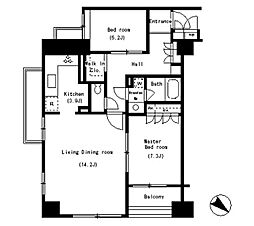 パークアクシス南麻布 5階2LDKの間取り