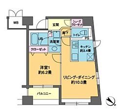 カスタリア茅場町 7階1LDKの間取り