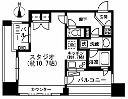 レジディアイチガヤ ワンルームの間取図画像