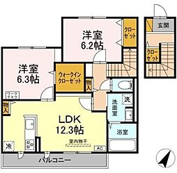 WEST COURT 楓 2階2LDKの間取り