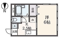 第1白王荘 2階1Kの間取り