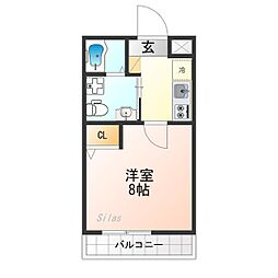 Gladvis二条式部 2階1Kの間取り