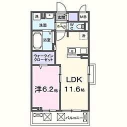 JR阪和線 久米田駅 徒歩13分の賃貸アパート 2階1LDKの間取り
