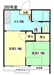 飯田コーポ 2階2Kの間取り