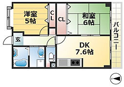 パールハイツ荒田 1階2DKの間取り
