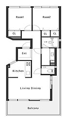 エクセラージュ神宮前 4階2LDKの間取り