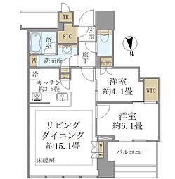 白金ザ・スカイ イースト棟 6階2LDKの間取り