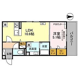 vogue京都桂 3階1LDKの間取り