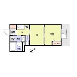 Ｓｉｌｖｅｒ　Ｗｏｏｄ　ＫＡＳＵＧＡ 2階1DKの間取り