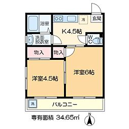 ザ・スター80 1階2DKの間取り