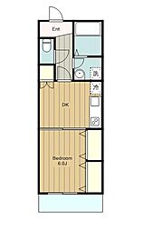 スタシオンウエスト 3階1DKの間取り