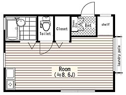 イーストワン 2階ワンルームの間取り
