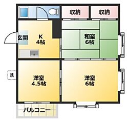 サンライズコーポ 4階3Kの間取り