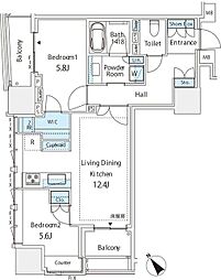 ミレアコート銀座プレミア 3階2LDKの間取り