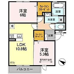 リヴェール 2階2LDKの間取り