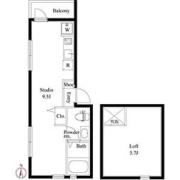 Ｌｕｎａ　Ｐａｒｋ　Ｈｏｒｉｋｉｒｉ 3階ワンルームの間取り