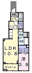 ヴェルドミール 1階1LDKの間取り