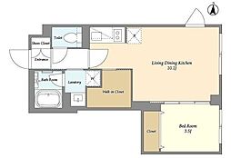 ガーデンレジデンス恵比寿 1階1LDKの間取り