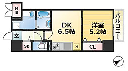 フォレ・リビエール磯辺通 4階1DKの間取り