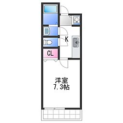 ワイズ　クレスト　久米田 2階1Kの間取り