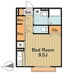 ミストグラス 1階ワンルームの間取り