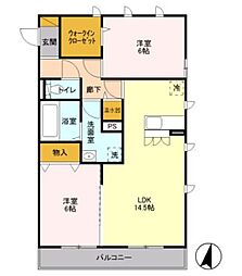 ルーフハウスB 2LDKの間取図画像